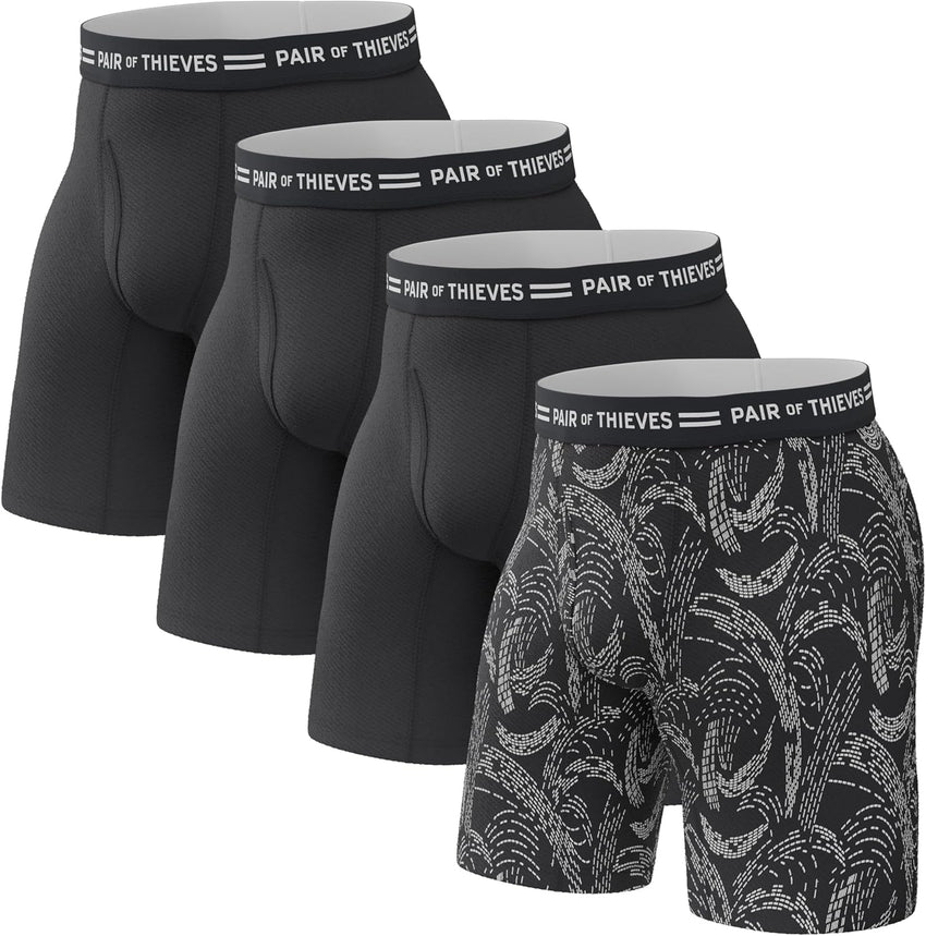 Pair of Thieves Men’s Long Boxer Briefs – Soft, Breathable, Quick Dry Underwear with 4-Way Stretch – Multi-Pack