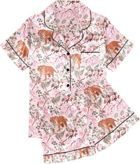 Ekouaer Womens Silk Satin Pajama Sets Soft Short Sleeve Button Down Sleepwear Top and Shorts 2 Piece Pjs Lounge Set