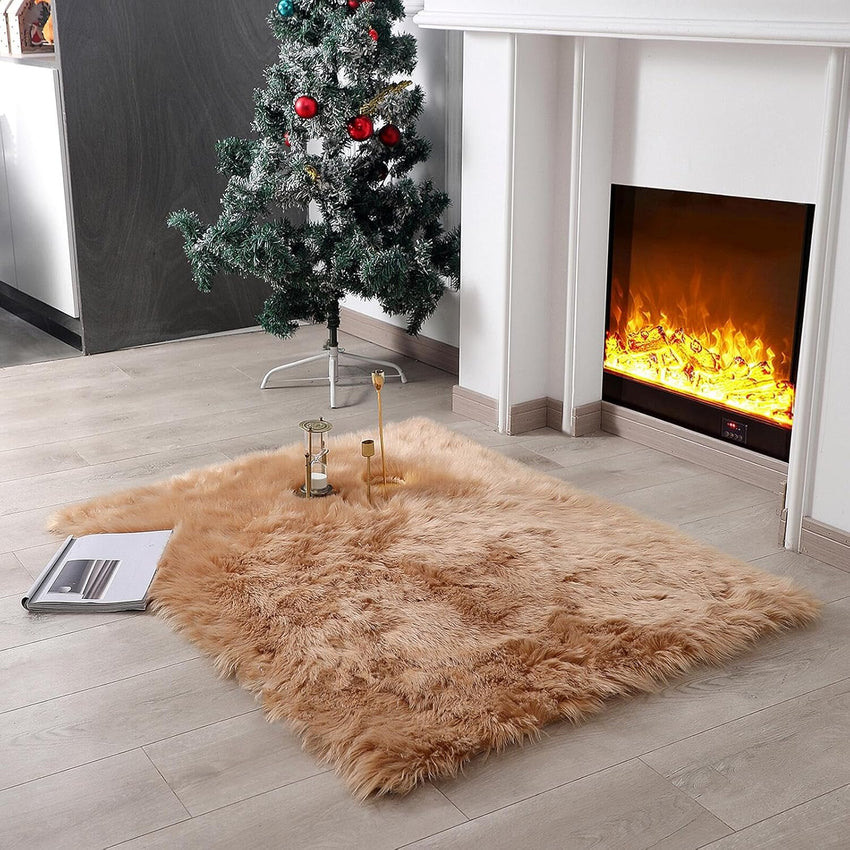 Faux Fur Rug Sheepskin Shag Fluffy Fuzzy White 2x6 ft Runner Rugs for Bedroom Bedside Bed Floor Living Room Plush High-Density Cushion Carpet Super Sofa Cover