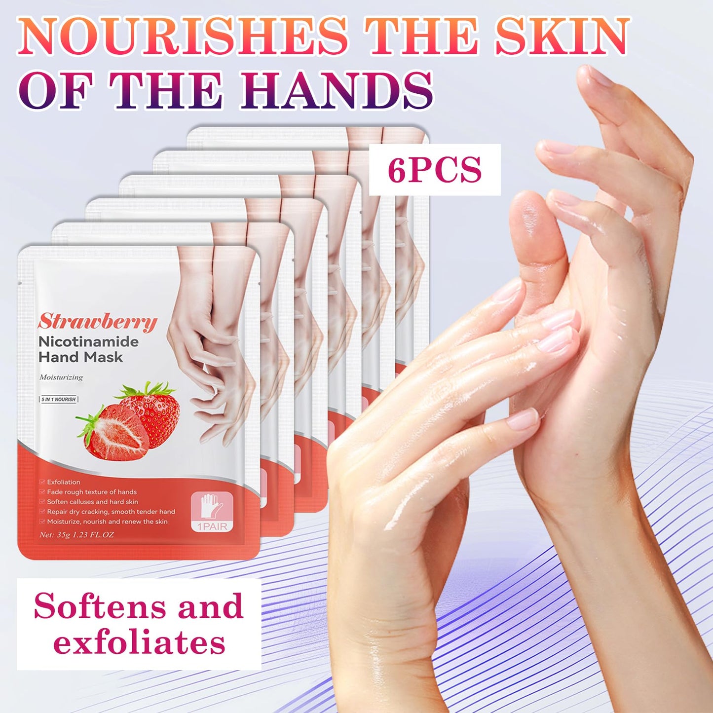 LZYLLS 6 Pairs Hand Masks Moisturizing Gloves, Hydrating Hand Mask Moisturizer Gloves Care for Dry Cracked Hands, Smooth Long Lasting Soft Firming Hand Mask Gift Set for Men Women（A