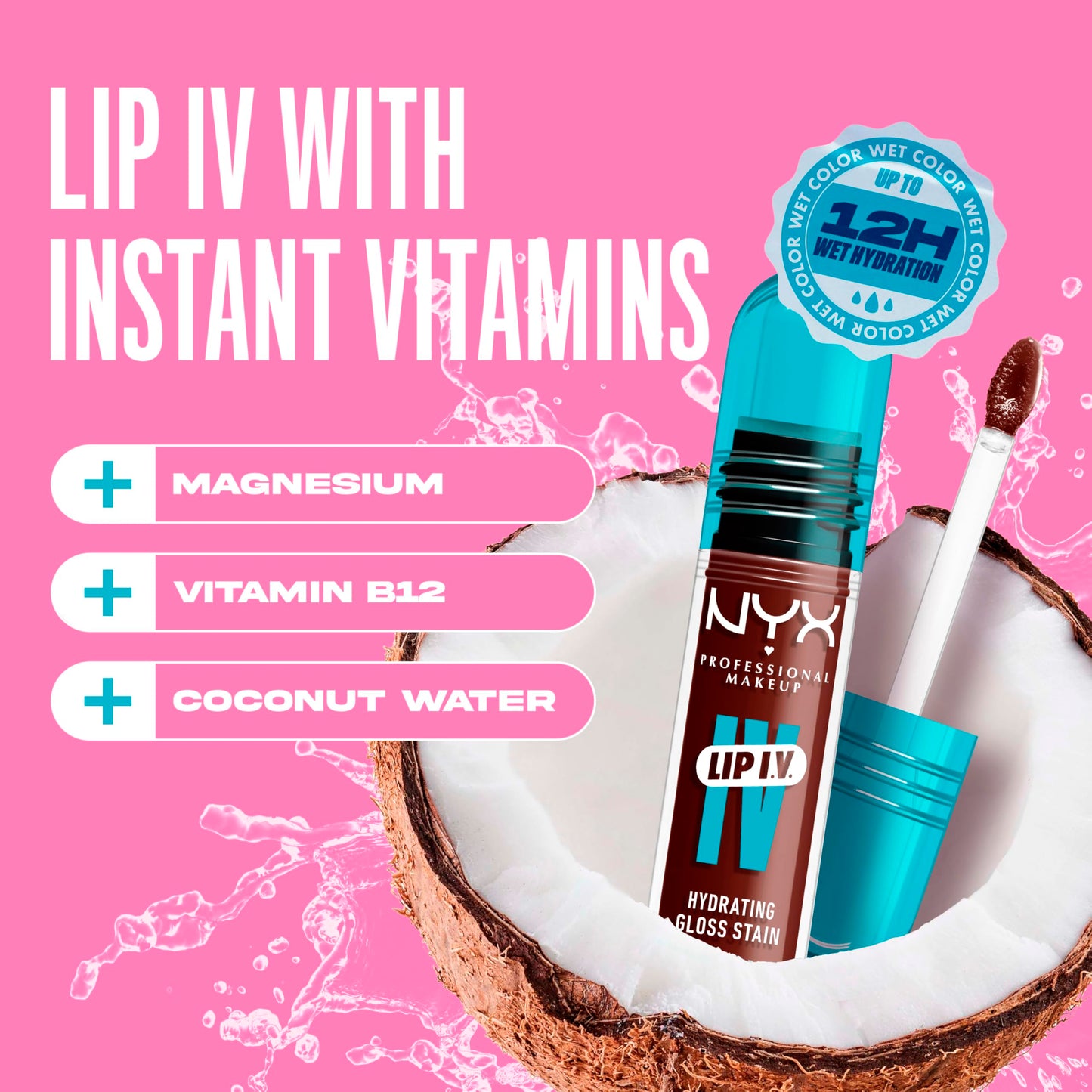 NYX PROFESSIONAL MAKEUP Lip IV Hydrating Glossy Lip Stain with 12HR Hydration - Drippin In Rose (Pink)