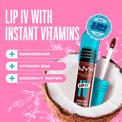 NYX PROFESSIONAL MAKEUP Lip IV Hydrating Glossy Lip Stain with 12HR Hydration - Drippin In Rose (Pink)
