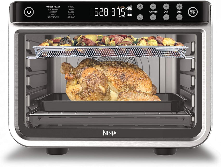 Ninja DT251 Foodi 10-in-1 Smart XL Air Fry Oven, Bake, Broil, Toast, Roast, Digital Toaster, Thermometer, True Surround Convection up to 450°F, includes 6 trays & Recipe Guide, Silver