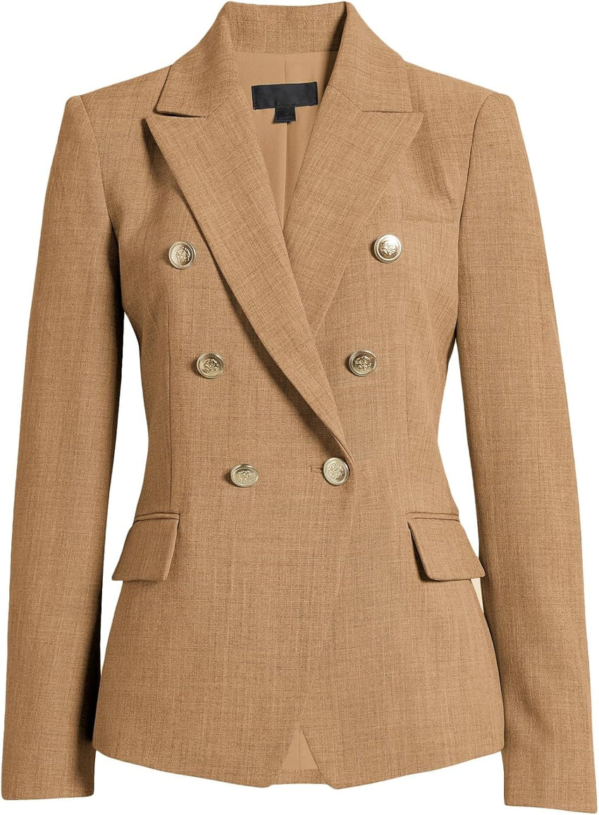 Mina Self Casual Blazer for Women 2025 Fall Double Breasted Full-Lined Long Sleeve Office Work Lightweight Elegant Pockets