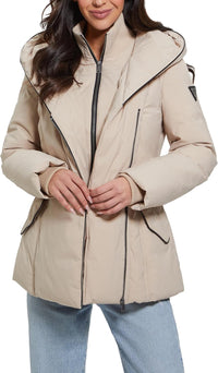 GUESS womens Lucy Stretch Asymmetric Zip Puffer