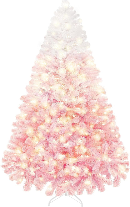 Yaheetech 6ft Snow Flocked Pre-lit Christmas Tree with 250 Warm White Lights, 820 Lush Branch Tips & Quick-Assembly Hinged Design, Full Artificial Xmas Tree for Winter Holiday Décor, Green & White