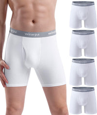 wirarpa Men's Boxer Briefs Cotton Stretch Underwear Open Fly Tagless Underpants Regular Leg 4 PackPack