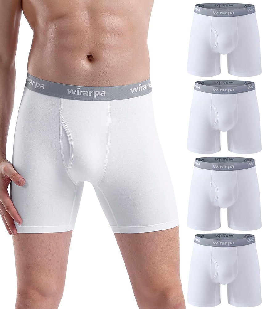 wirarpa Men's Boxer Briefs Cotton Stretch Underwear Open Fly Tagless Underpants Regular Leg 4 PackPack