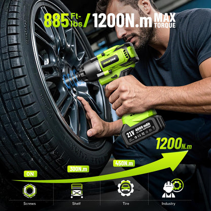Cordless Impact Wrench, 406Ft-lbs (550N.m) Brushless 1/2 inch, 2800RPM High Torque Impact Gun, 2x 4.0Ah Battery, Charger, 4 Sockets, Electric Impact Wrench for Car Home
