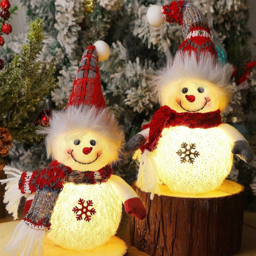 Juegoal 2 Pack Christmas Table Decorations, 10 Inch Lighted Plush Snowmen Figurines, Light Up Snowman Holiday Present, Battery Operated Xmas Gifts Winter Tabletop Ornaments Dinner Party Supplies