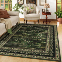 Rugcomf 4x6 Rug for Bedroom Impressionist-Style Vintage Washable Rugs Non Slip Low Pile Small Carpet for Bedside Kids Room Office Dining Room, Green