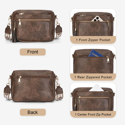 KITEVIUN Crossbody Bags for Women Trendy Leather Crossbody Purse Shoulder Handbags Butterfly Design