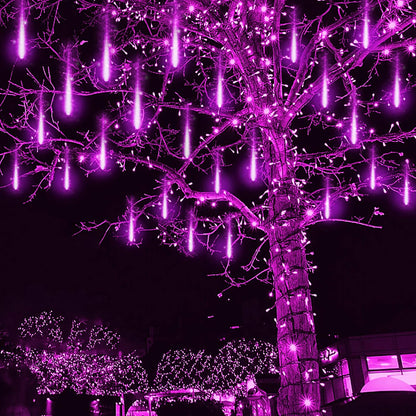 Kwaiffeo Christmas Lights Outdoor, 8 Tubes Meteor Shower Lights LED Snow Falling Icicle Cascading Light for Xmas Tree Wedding Decoration Party, UL Plug, White