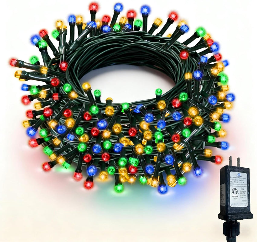 RPGT Christmas Light 1000 LEDs 336ft Green Cable Wire Fairy String Tree Twinkle Lights Plug in 12 Modes for, Outdoor, Garden, Wedding, Christmas Party, Home Decoration (Warm White)