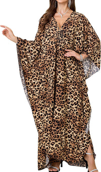 Women Kaftan Dresses Plus Size V-Neck Batwing Sleeves Beach Cover Up 2025 Summer Floral Print Caftan Dress