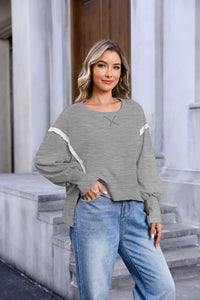 Women's Crew Neck Sweatshirts Casual Loose Long Sleeve Side Slit Oversized Reverse Seam Sweatshirt Clothes Pullover
