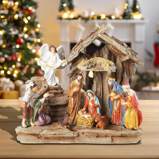 Yinns 9.8 Inch Christmas Nativity Sets, Light Up Nativity Scene Indoor, Manger Nativity Scene Figures Set Holy Family Christmas Tabletop Decotation
