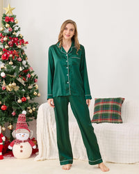 Satin Family Christmas Pajamas Set Soft Button Down Holiday Sleepwear Matching PJs for Couple Men Women Jammies Party