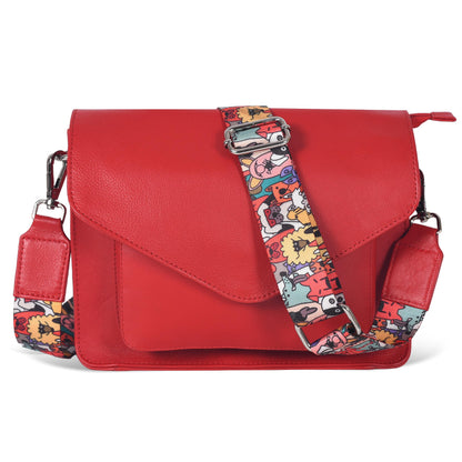 Leather Flapover Crossbody Handbag Purse for Women with Adjustable Strap & Overflap Snap Closure Tote/Bag