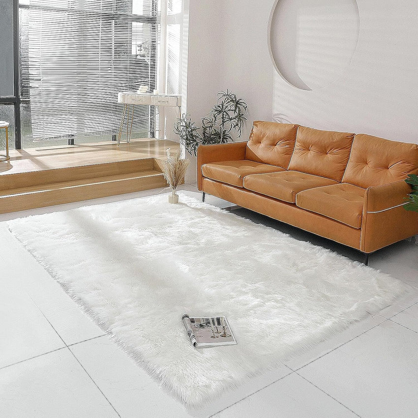 Faux Fur Rug Sheepskin Shag Fluffy Fuzzy White 2x6 ft Runner Rugs for Bedroom Bedside Bed Floor Living Room Plush High-Density Cushion Carpet Super Sofa Cover