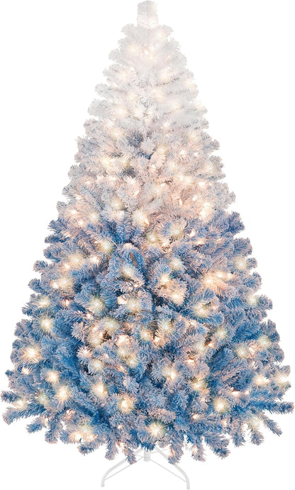 Yaheetech 6ft Snow Flocked Pre-lit Christmas Tree with 250 Warm White Lights, 820 Lush Branch Tips & Quick-Assembly Hinged Design, Full Artificial Xmas Tree for Winter Holiday Décor, Green & White