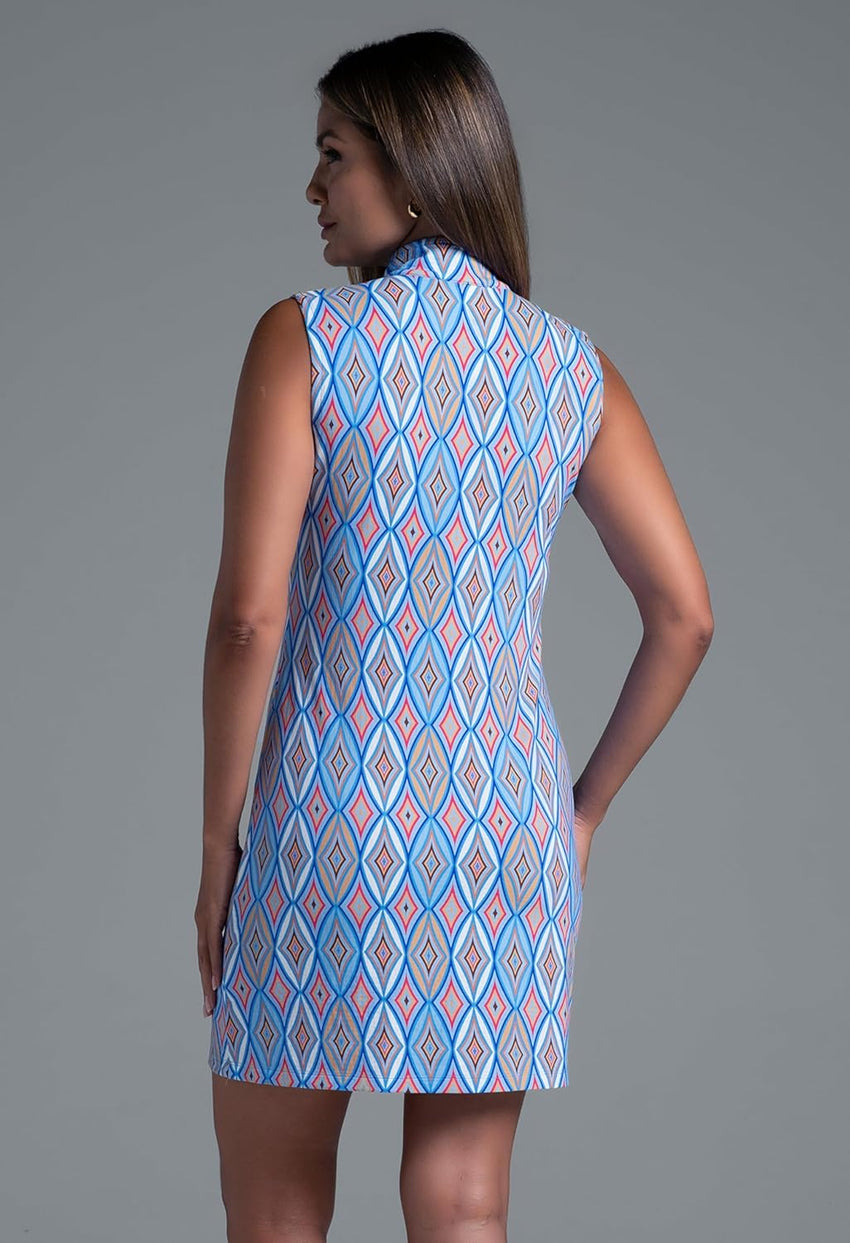 IBKUL Athleisure Wear Sun Protective UPF 50+ Icefil Cooling Romina Print Sleeveless Mock Dress - 58931