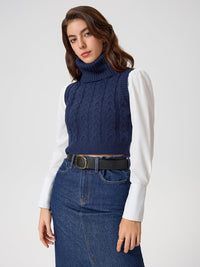 CIDER Women’s Sleeveless Sweater Tops Turtle Necks Cable Knit Croped Vest Tank Top