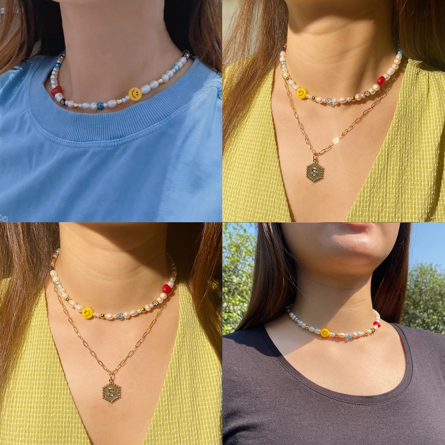 Natural Freshwater Pearl Fun Flirty Beaded Choker Necklace Handmade Summer Boho Jewlery Gifts for Women Teen