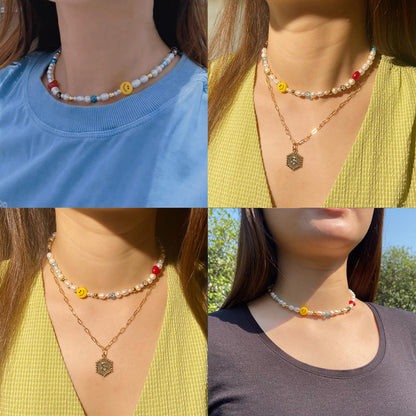 Natural Freshwater Pearl Fun Flirty Beaded Choker Necklace Handmade Summer Boho Jewlery Gifts for Women Teen