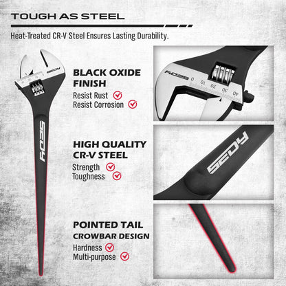 Adjustable Wrench Set Wrenches Sets: 4-Piece 6, 8, 10, 12 Inch Chrome Vanadium Steel Corrosion-Resistant Black Oxide Finish for Automotive Plumbing and Household Repairs