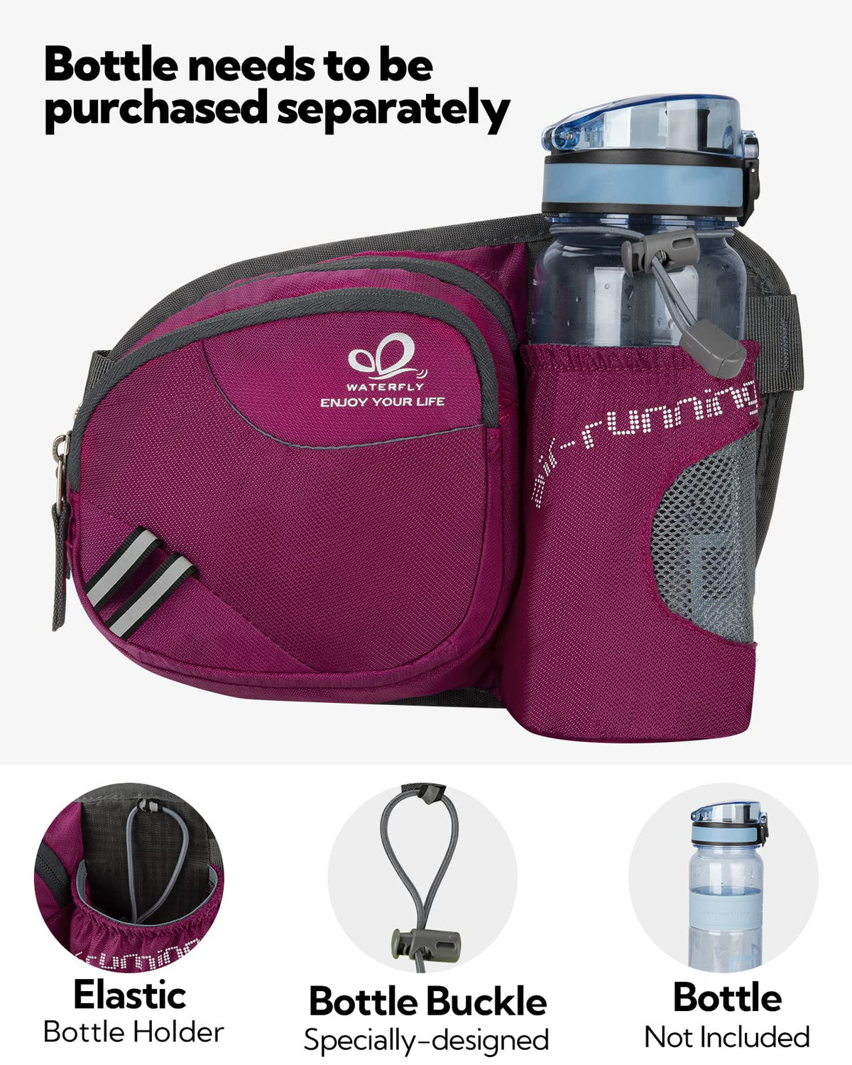 WATERFLY Fanny Pack Waist Bag: Waist Pack for Women Men with Water Bottle Holder Hiking Fanny Pack for Running Walking DogWalking Travel Cycling