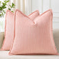 decorUhome Christmas Corduroy Cream White Throw Pillow Covers 18x18 Set of 2 Decorative Soft Boho Farmhouse Euro Couch Pillow Covers for Living Room Bed Sofa Broadside Striped Pillow Cases