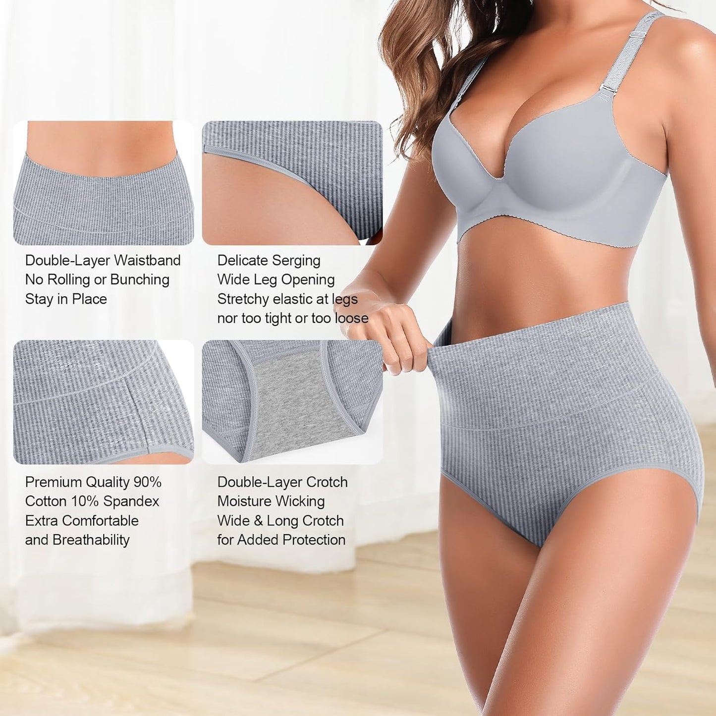 Women's High Waist Cotton Underwear Super Stretchy Briefs Full Coverage Panties Soft Women Panties 5-Pack