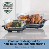 Ninja Crispi 4-in-1 Portable Glass Air Fryer Cooking System, 4QT & 6Cup Glass Containers with Storage Lids, Easy Meals, Microwave, Freezer & Dishwasher Safe, Air Fry, Bake, & More, Periwinkle, FN101PL