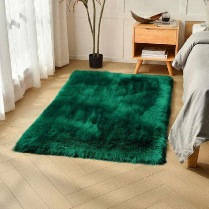 duduta Navy Blue Faux Sheepskin Throw Rug 2x3 ft, Fluffy Shag Fur Chair Cover Small Bedside Dorm Rug Non Slip Machine Washable