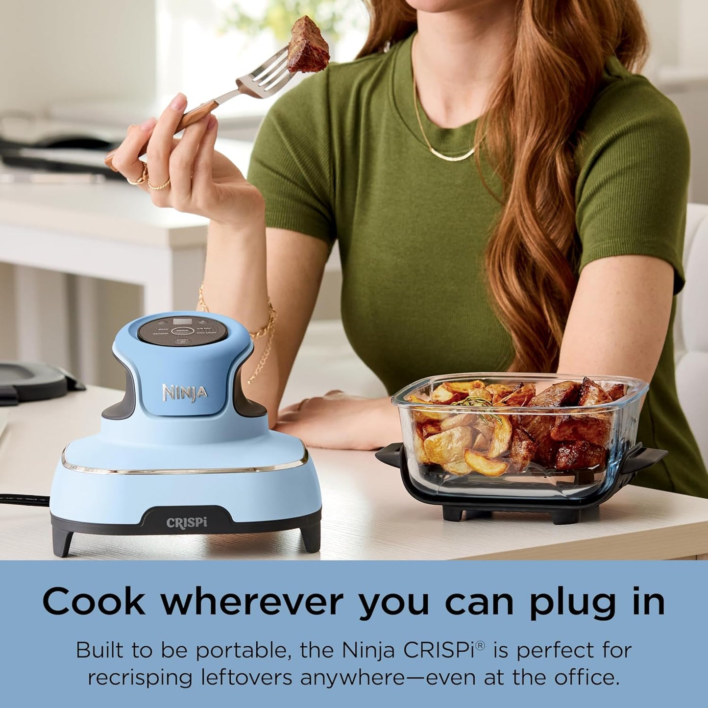 Ninja Crispi 4-in-1 Portable Glass Air Fryer Cooking System, 4QT & 6Cup Glass Containers with Storage Lids, Easy Meals, Microwave, Freezer & Dishwasher Safe, Air Fry, Bake, & More, Periwinkle, FN101PL
