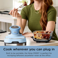Ninja Crispi 4-in-1 Portable Glass Air Fryer Cooking System, 4QT & 6Cup Glass Containers with Storage Lids, Easy Meals, Microwave, Freezer & Dishwasher Safe, Air Fry, Bake, & More, Periwinkle, FN101PL