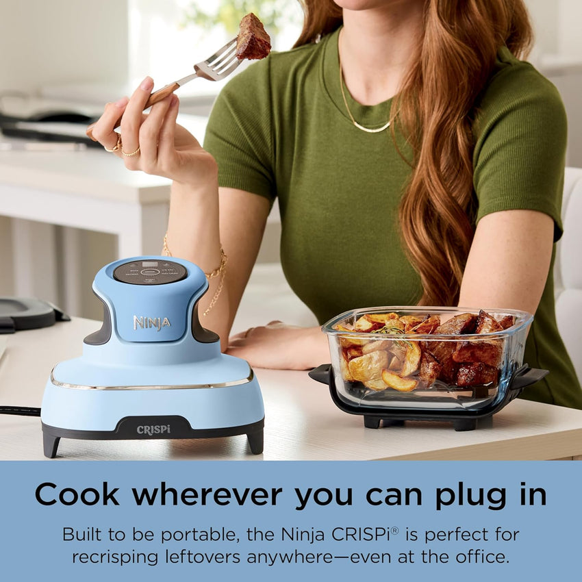 Ninja Crispi 4-in-1 Portable Glass Air Fryer Cooking System, 4QT & 6Cup Glass Containers with Storage Lids, Easy Meals, Microwave, Freezer & Dishwasher Safe, Air Fry, Bake, & More, Periwinkle, FN101PL