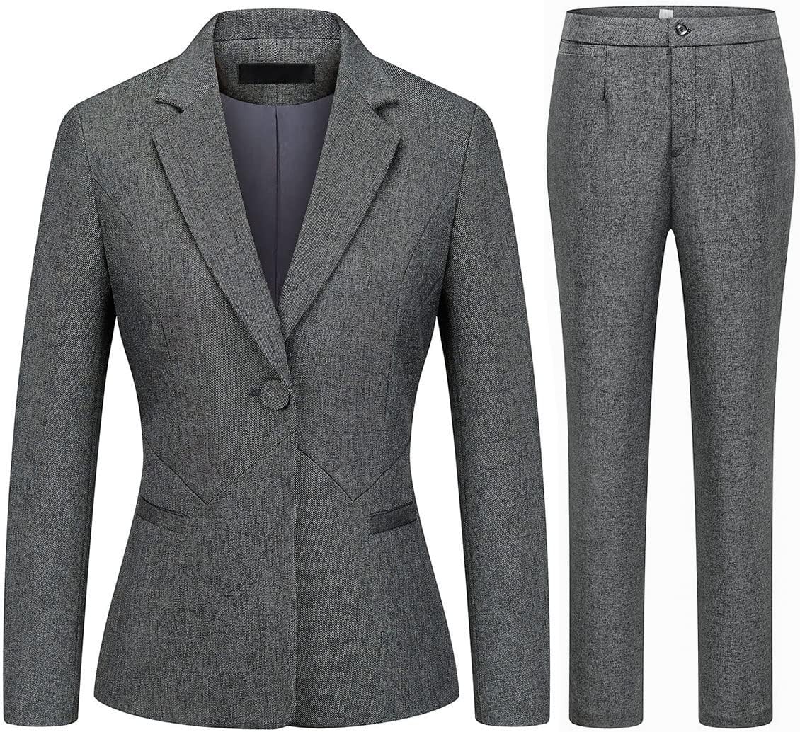 MODFUL Women's 2 Piece Business Suit Pant Set Slim Fit One Button Blazer Jacket Lady Work Suit for Office