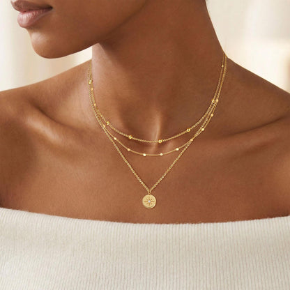 Layered Necklaces for Women, Dainty 14K Gold Plated Circle Peadant Chain Necklace Set Simple Paperclip Stacked Necklaces for Women Trendy Gold Jewelry