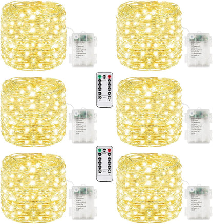 4 Pack 60 LED Fairy Lights Battery Operated with Timer, 20FT Waterproof Twinkle Lights Indoor Outdoor, Cuttable String Lights for Bedroom, Wedding, DIY, Centerpiece, Christmas Decorations (Warm White)