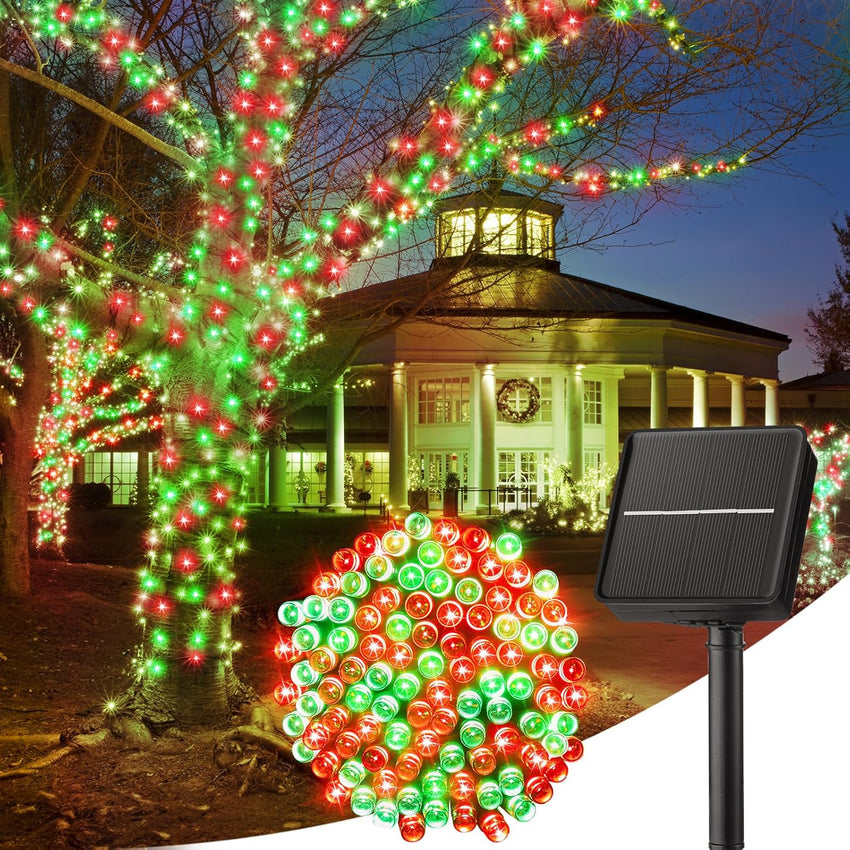 Minetom Solar String Lights Outdoor Waterproof- 40 FT 100 LED Solar Powered String Lights with 8 Lighting Modes, IP65 Waterproof Solar Christmas Lights for Outdoor Outside Tree Party Decor, Warm White