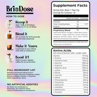 Briodose Adaptogenic Mushroom Coffee with Grass-Fed Collagen, Lion’s Mane, Chaga & L-Theanine – 45mg Caffeine for Jitter-Free, Focus, Energy, Immunity & Glowing Skin/Hair – 30 Servings NSF Certified