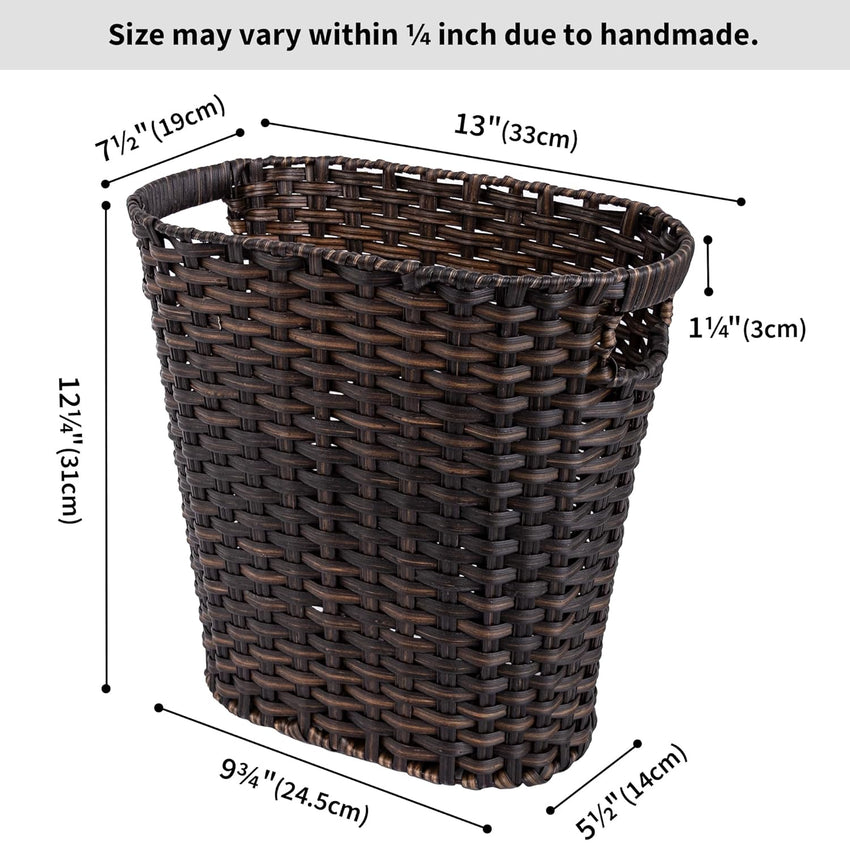 GRANNY SAYS Wicker Trash Can, Bathroom Trash Can with Handles, Wicker Waste Basket for Bathroom, Waste Basket for Bedroom, Decorative Wicker Wastebasket, 19 Liters/5 Gallons, 1-Pack Dark Brown