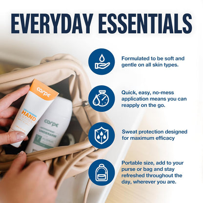 Carpe Sweat Absorbing Underarm, Hand & Foot Lotion Bundle, Head to Toe Sweat Protection for Hands, Feet, and Underarm, Dermatologist Recommended