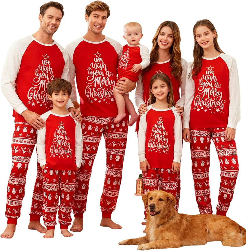 Family Christmas Pajamas Matching Sets - Soft Lettler Print Xmas Pjs for Couples & Kids | Holiday Family Pajamas