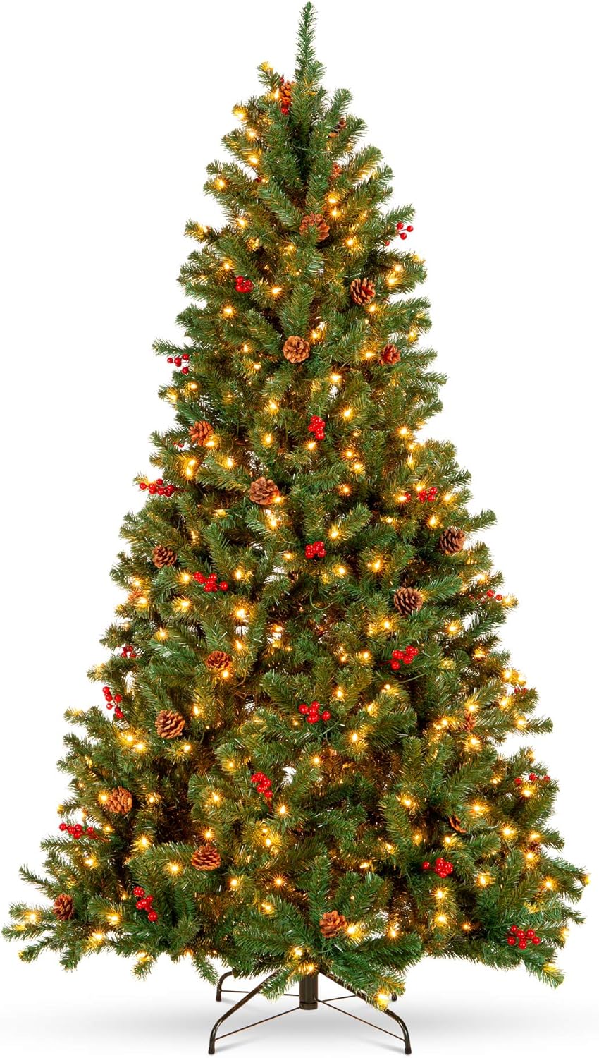 Best Choice Products 6ft Pre-Lit Pre-Decorated Spruce Hinged Artificial Christmas Tree w/ 798 Tips, Pinecones, Berries, 250 Lights, Metal Base
