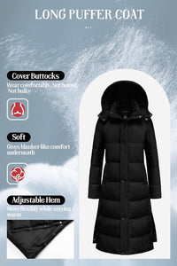 Chrisuno Women's Long Winter Coat Warm Windproof Quilted Puffer Jacket Thicken Puffy Parka With Hood