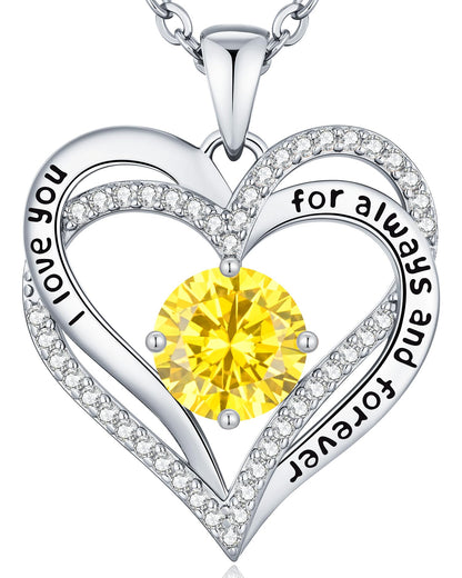 CDE Forever Love Heart Necklaces for Women, Wedding Anniversary, Valentine's，Birthday Mothers Christmas Day Gifts for Mom, Mother, Wife, S925 Silver Jewelry with Birthstone Pendant