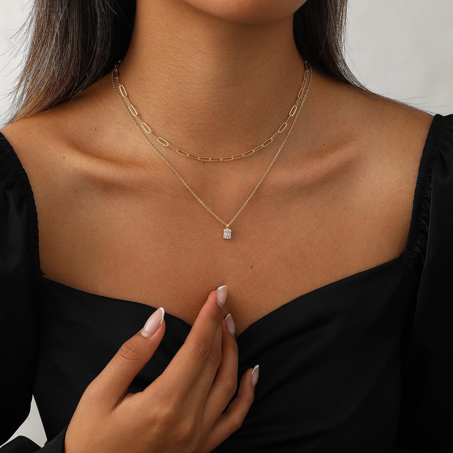 Coshilta Layered Gold Necklaces for Women, 14K Plated Gold Sterling Silver Plated Dainty Pendant Necklace Set with Cubic Zirconia,Stackable Chain Choker,Trendy Personalized Jewelry Gift Non Tarnish